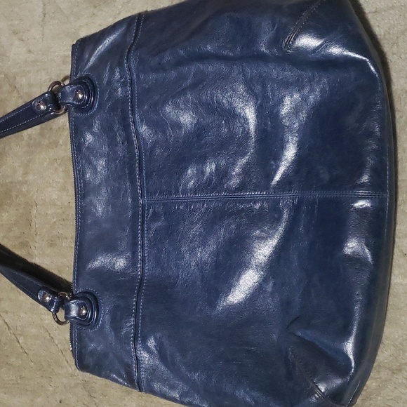 Coach leather purse tote shoulder bag large navy blue - Picture 8 of 9